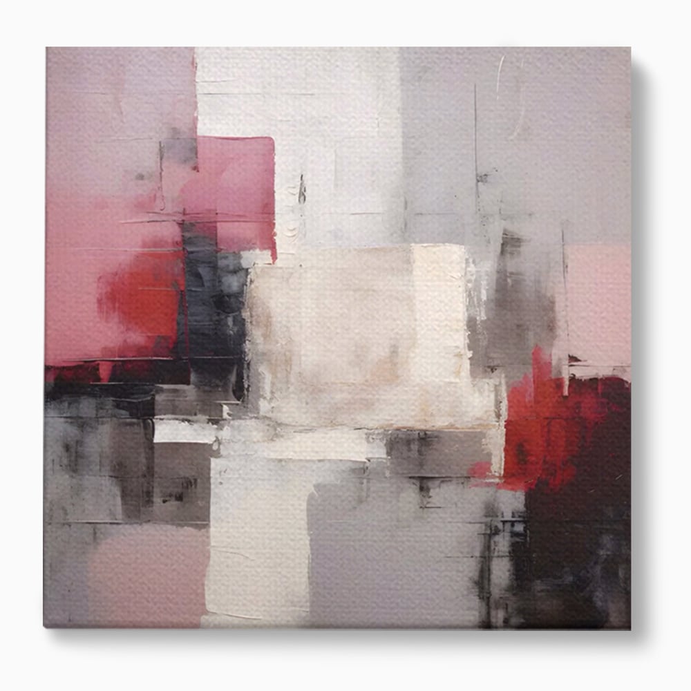 Tablou canvas cu pictura abstracta cu blocuri rosii si negre, fara rama, pe sasiu de lemn